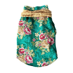 GREEN FLORAL ZARI DOG KURTA+EMERALD GREEN BONE RAKHI FOR DOGS AND CATS
