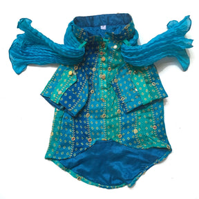 BLUE MIRROR DROP DOG KURTA+BLUE HEART RAKHI FOR DOGS AND CATS