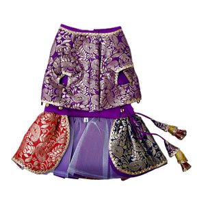 COLOUR BLOCK BROCADE LEHENGA + YELLOW PAW-SOME RAKHI FOR DOGS AND CATS