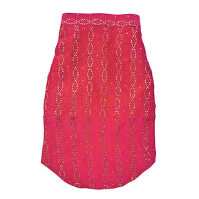 RUBY PINK MUKAISH WORK DOG KURTA+PINK GOLD BONE RAKHI FOR DOGS AND CATS