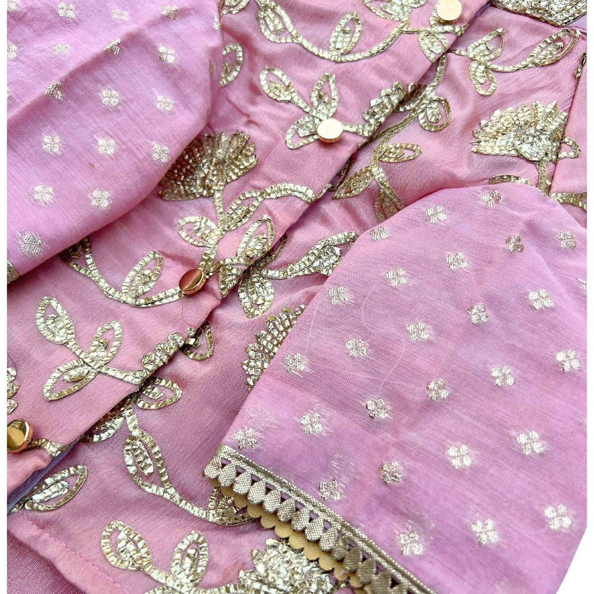 PASTEL PINK GOTA EMBROIDERY WAISTCOAT STYLE DOG KURTA