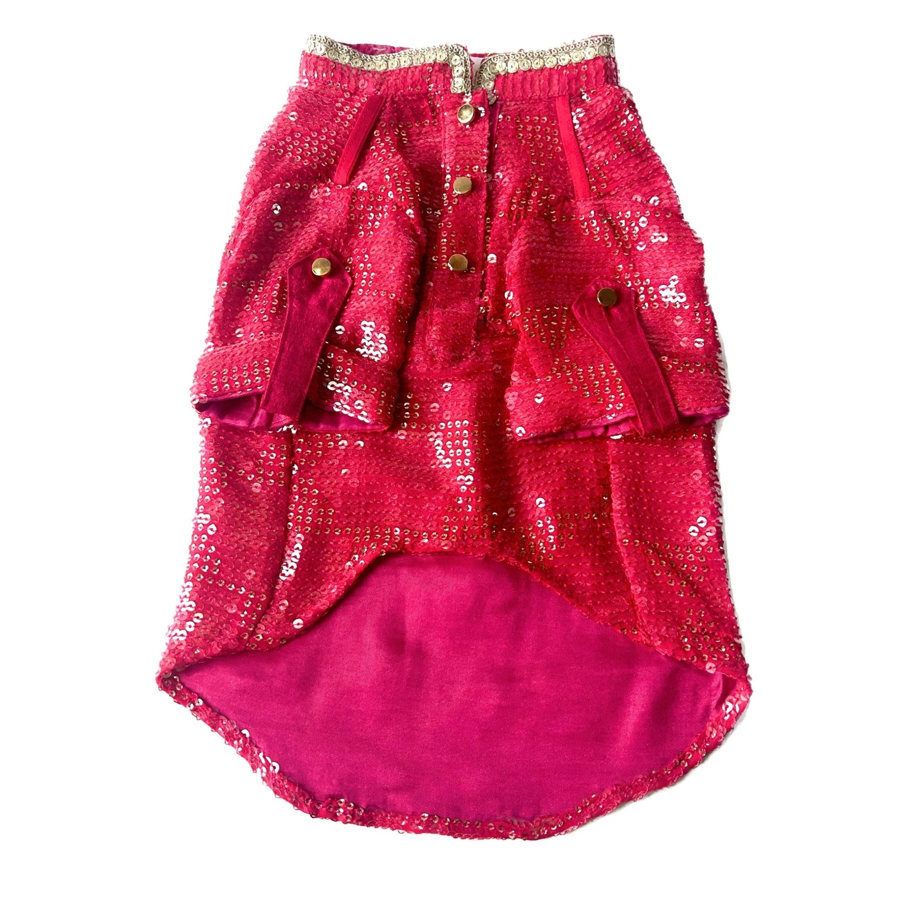 PINK SEQUINS DOG KURTA + PINK GOLD BONE RAKHI FOR DOGS AND CATS
