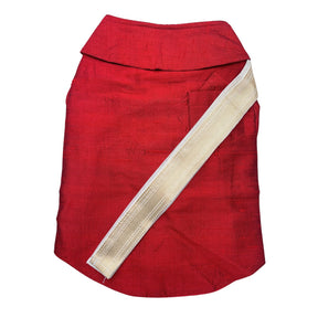 RED PURE RAW SILK DOG KURTA+ RED PAW RAKHI FOR DOGS AND CATS