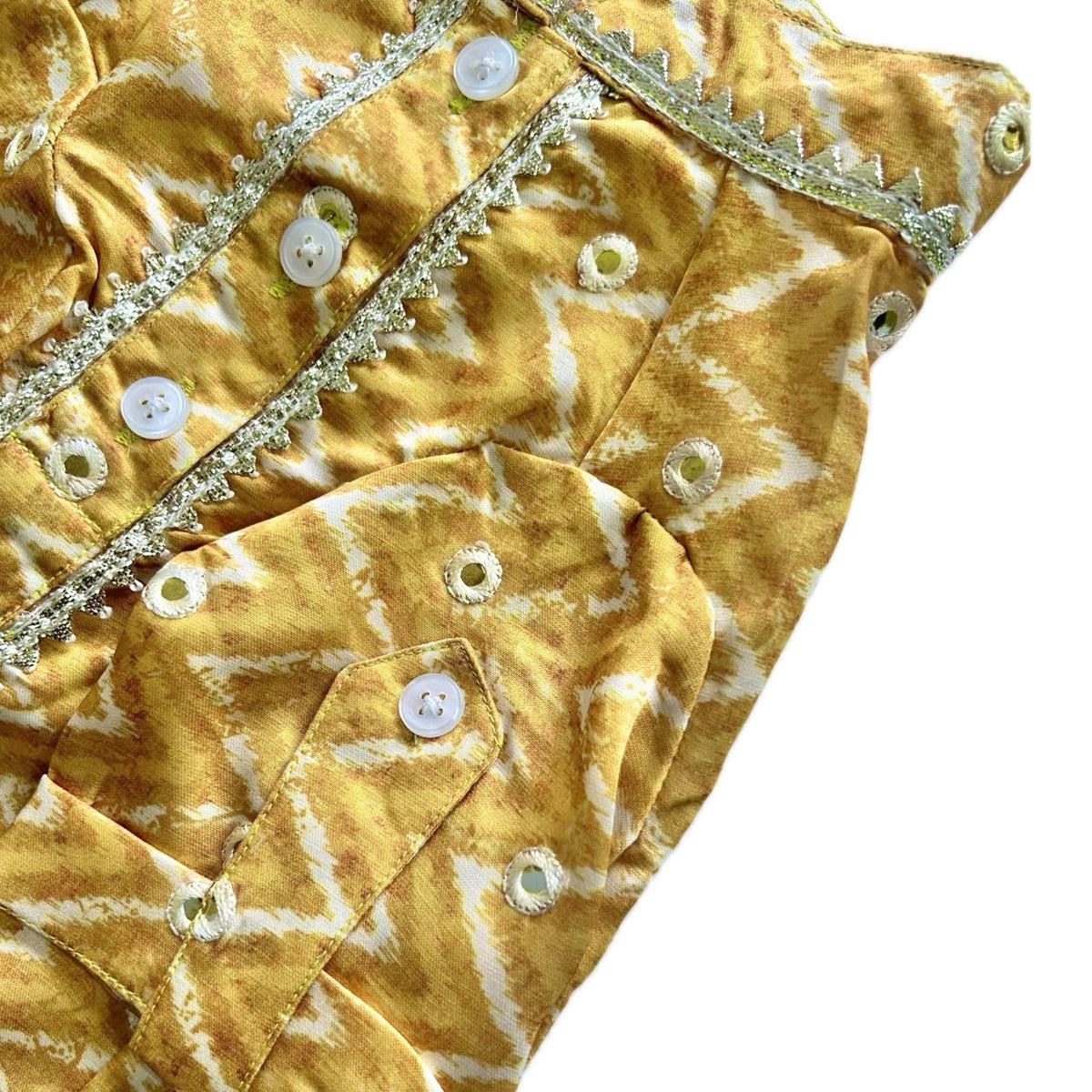YELLOW CHEVRON MIRROR DOG KURTA