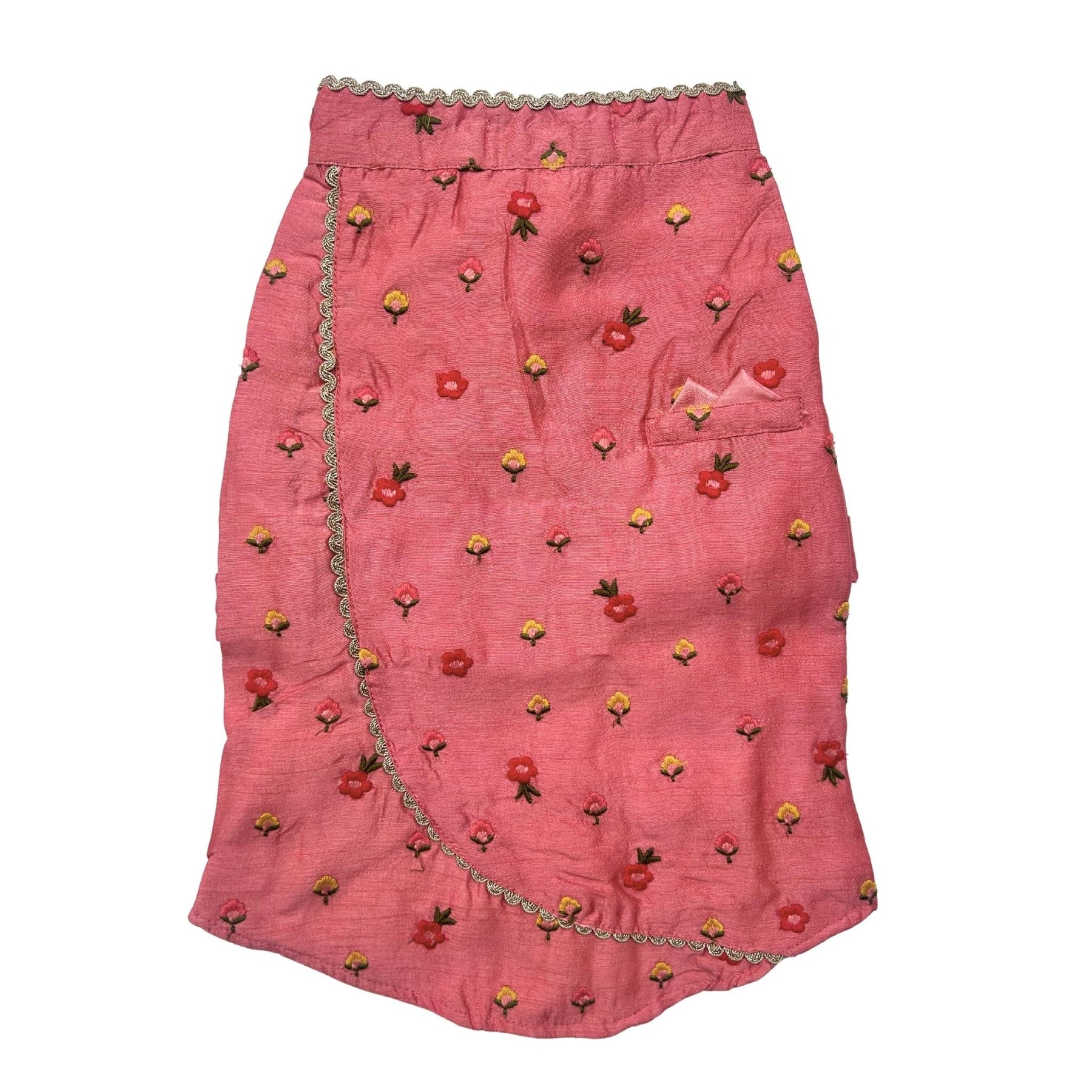 PEACH ORANGE FLOWER EMBROIDERED DOG KURTA+RED BONE RAKHI FOR DOGS AND CATS