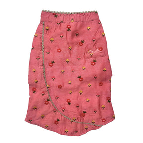 PEACH ORANGE FLOWER EMBROIDERED DOG KURTA+RED BONE RAKHI FOR DOGS AND CATS