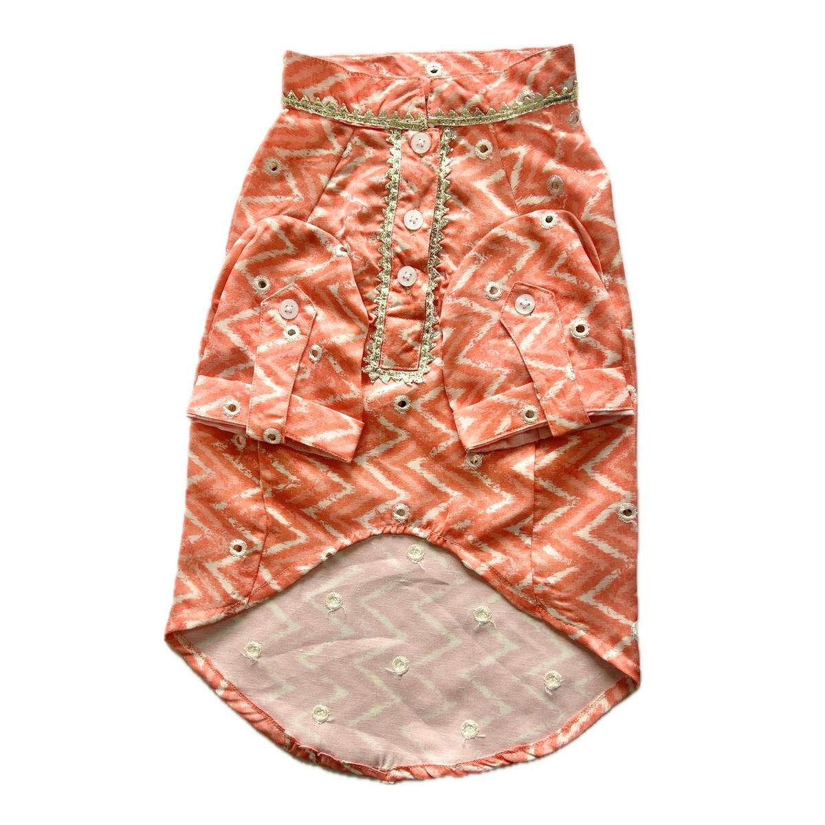 ORANGE CHEVRON MIRROR DOG KURTA