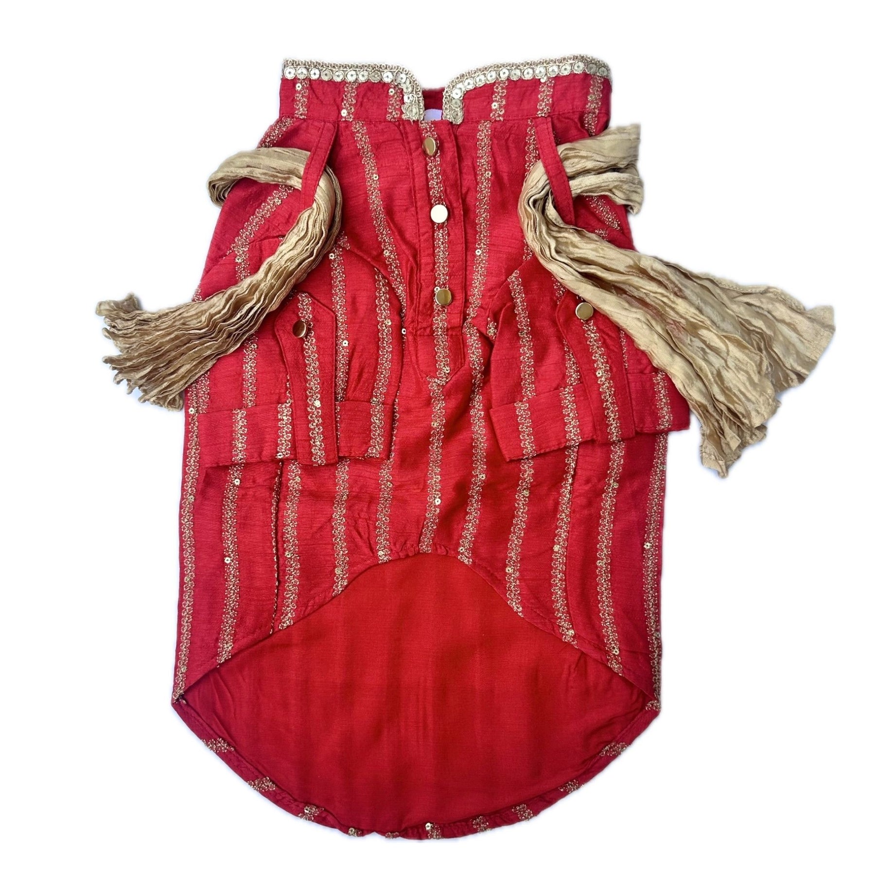 CARROT RED ZARI WORK DOG KURTA + RED BONE RAKHI FOR DOGS AND CATS