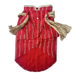 CARROT RED ZARI WORK DOG KURTA + RED BONE RAKHI FOR DOGS AND CATS