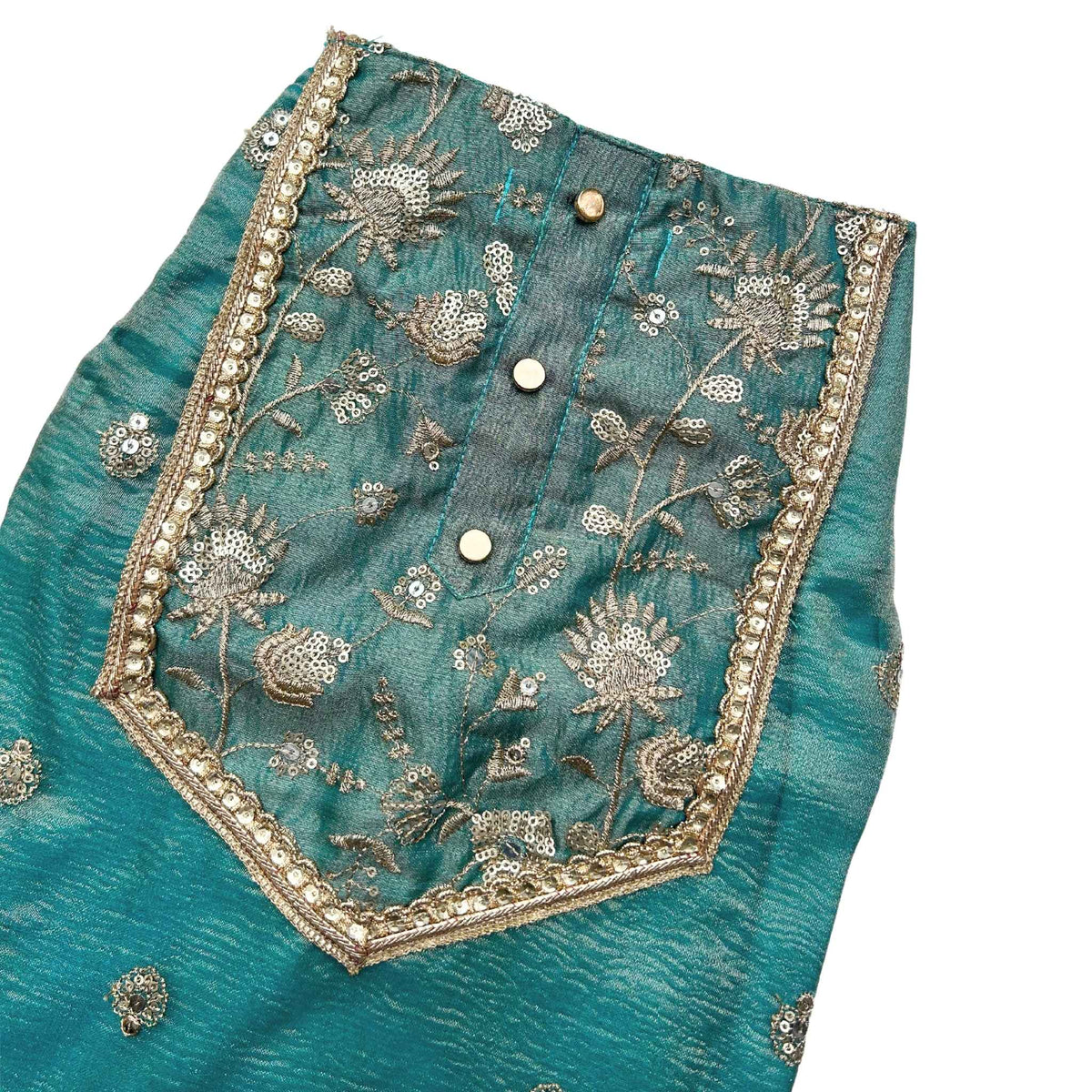 TEAL BLUE TISSUE FLORAL SEQUINS WAISTCOAT FOR DOGS AND CATS