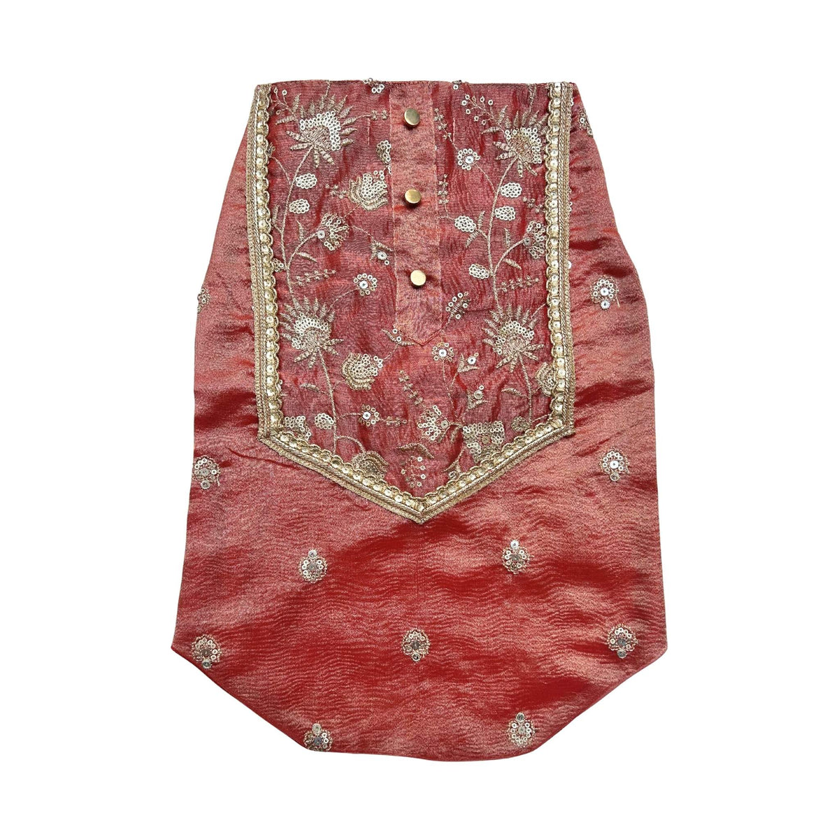 RED TISSUE FLORAL SEQUINS WAISTCOAT+RED PAW RAKHI FOR DOGS AND CATS