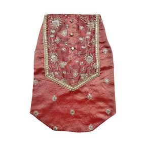 RED TISSUE FLORAL SEQUINS WAISTCOAT+RED PAW RAKHI FOR DOGS AND CATS