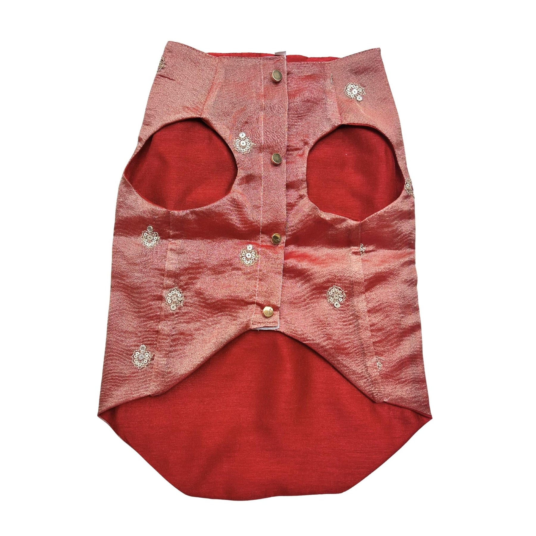RED TISSUE FLORAL SEQUINS WAISTCOAT+RED PAW RAKHI FOR DOGS AND CATS