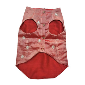 RED TISSUE FLORAL SEQUINS WAISTCOAT+RED PAW RAKHI FOR DOGS AND CATS