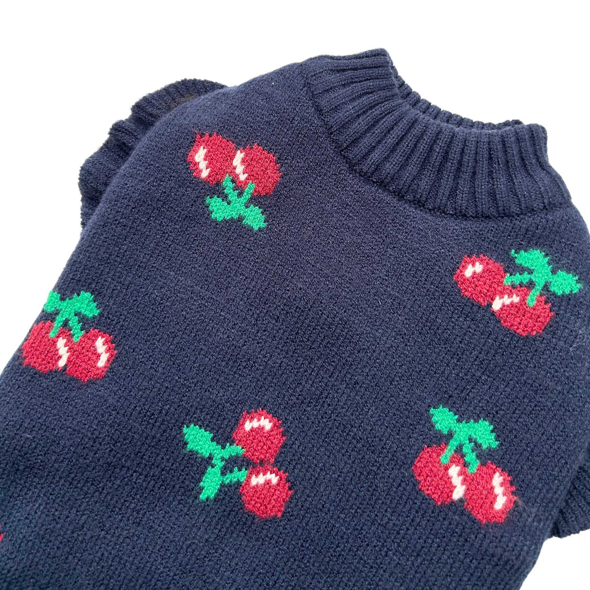 NAVY BLUE CHARMING CHERRY DOG SWEATER