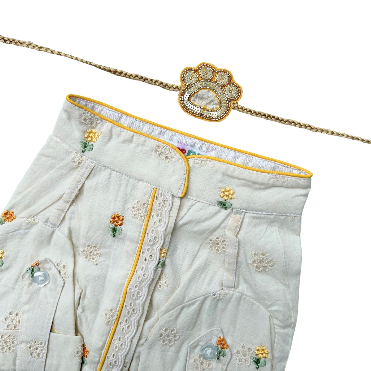 YELLOW LACE FLORAL KURTA + PAW-SOME RAKHI FOR DOGS AND CATS