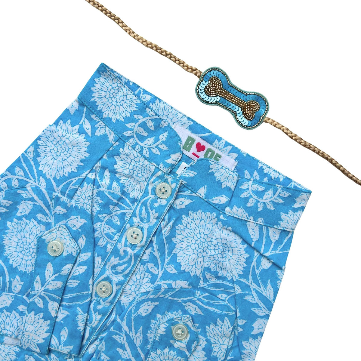 BLUE BAIL KURTA + BONE RAKHI FOR DOGS AND CATS
