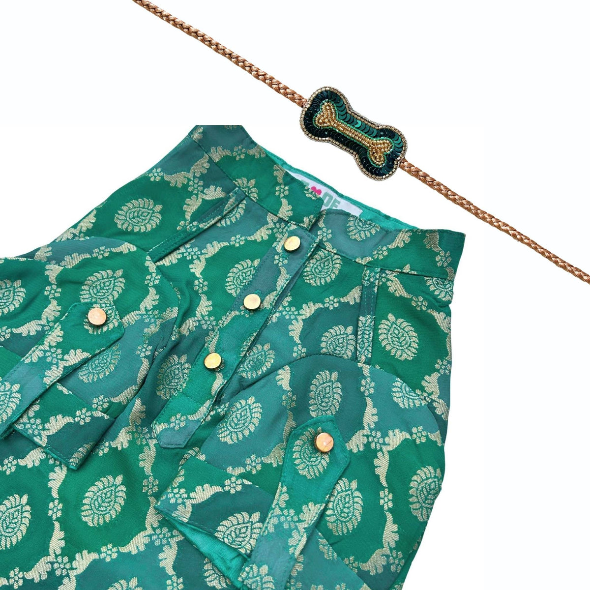 GREEN TWO TONE KURTA + BONE RAKHI FOR DOGS AND CATS