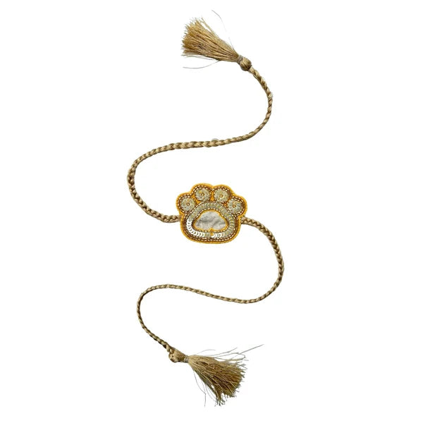MUSTARD YELLOW FLORAL SEQUINS WAISTCOAT+YELLOW PAW-SOME RAKHI FOR DOGS AND CATS
