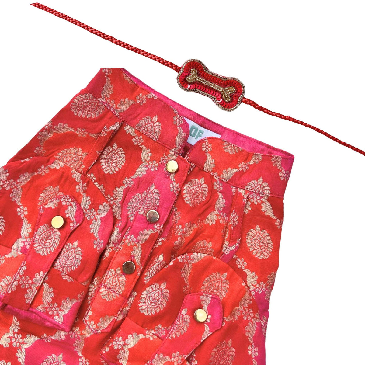 RED TWO TONE KURTA + BONE RAKHI FOR DOGS AND CATS