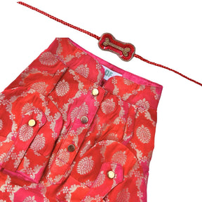 RED TWO TONE KURTA + BONE RAKHI FOR DOGS AND CATS
