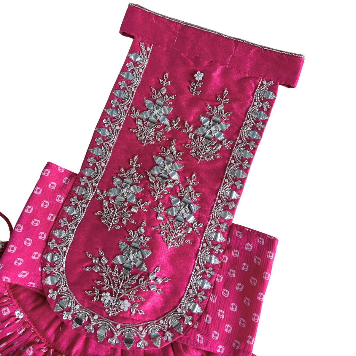 PINK BANDHANI SILVER EMBELLISHED LEHENGA FOR DOGS AND CATS