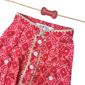 PINK BANDHANI COTTON KURTA + BONE RAKHI FOR DOGS AND CATS