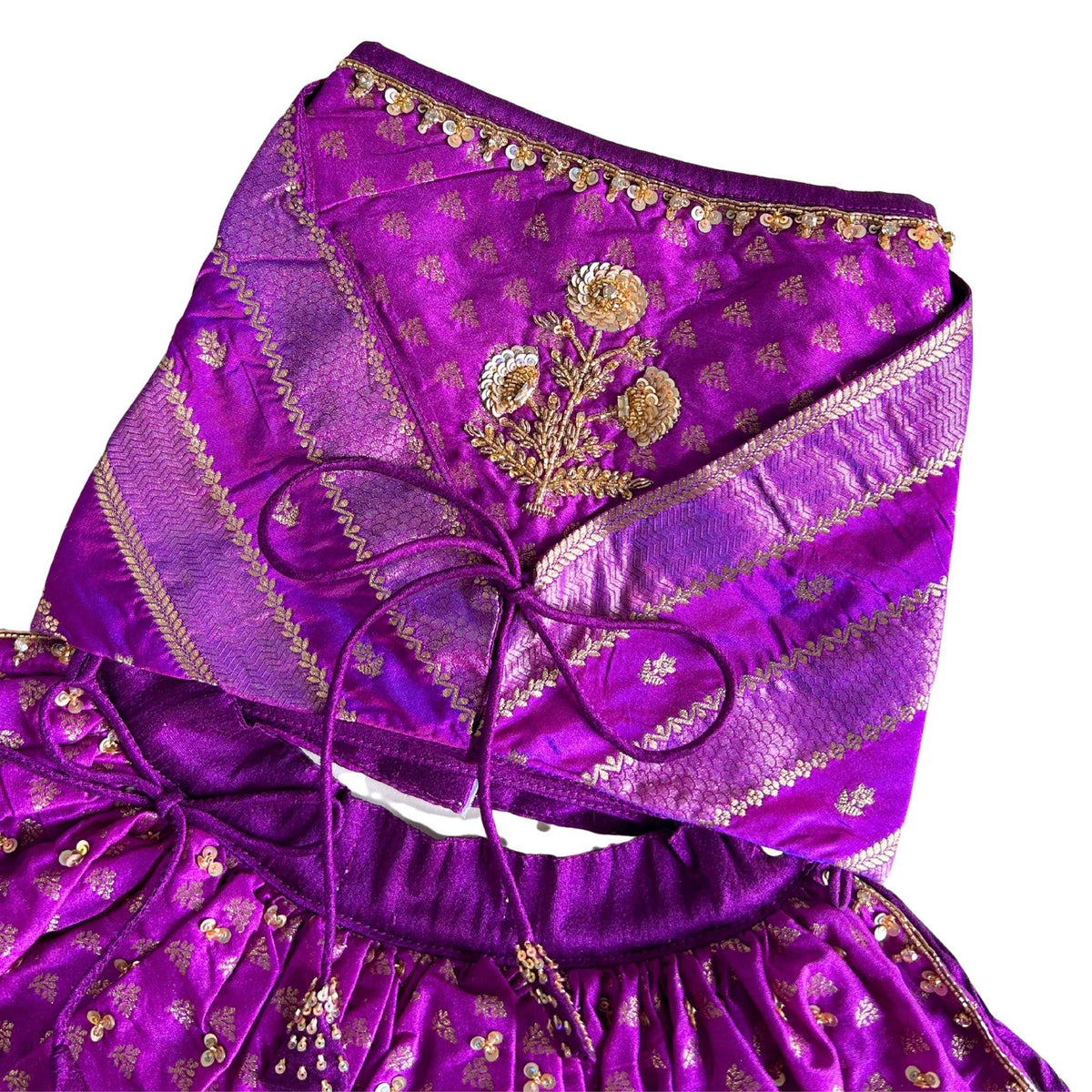 PURPLE GENDA PHOOL HAND EMBROIDERED LEHENGA FOR DOGS AND CATS