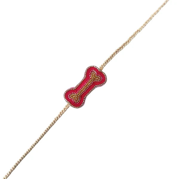 RUBY PINK MUKAISH WORK DOG KURTA+PINK GOLD BONE RAKHI FOR DOGS AND CATS