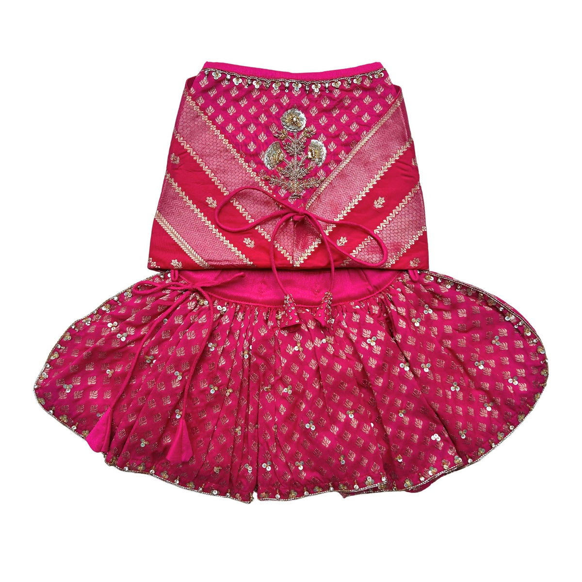HOT PINK GENDA PHOOL HAND EMBROIDERED LEHENGA FOR DOGS AND CATS