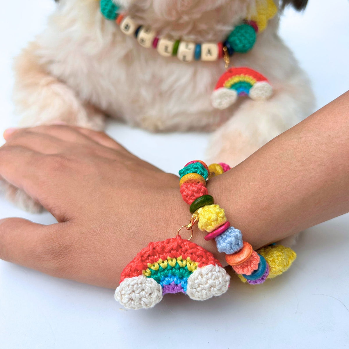 CROCHET RAINBOW BRACELET + NECKLACE FOR DOGS AND CATS