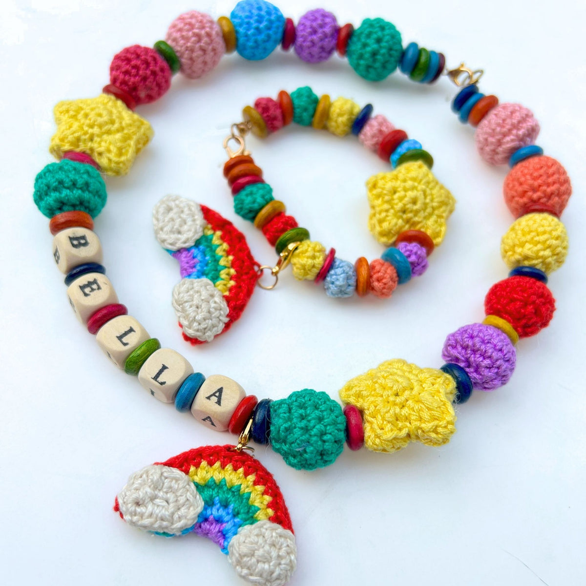 CROCHET RAINBOW BRACELET + NECKLACE FOR DOGS AND CATS