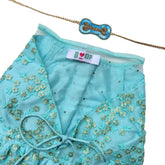 SEA BLUE SEQUINS EMBROIDERED DRESS + BONE RAKHI FOR DOGS AND CATS