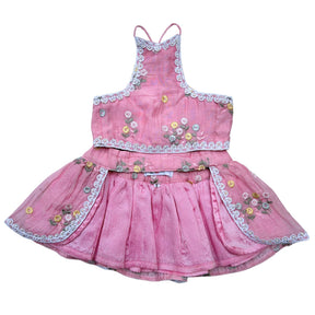 PINK FLOWER EMBROIDERED LEHENGA + LIGHT PINK PEARL RAKHI FOR DOGS AND CATS