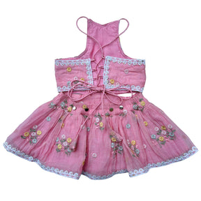 PINK FLOWER EMBROIDERED LEHENGA + LIGHT PINK PEARL RAKHI FOR DOGS AND CATS