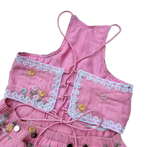 PINK FLOWER EMBROIDERED LEHENGA FOR DOGS AND CATS
