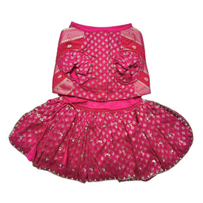HOT PINK GENDA PHOOL HAND EMBROIDERED LEHENGA FOR DOGS AND CATS