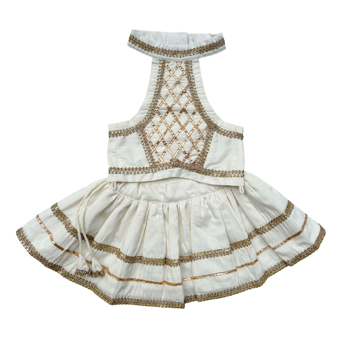 WHITE LACE DETAILED HALTER NECK LEHENGA FOR DOGS AND CATS