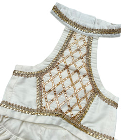WHITE LACE DETAILED HALTER NECK LEHENGA FOR DOGS AND CATS