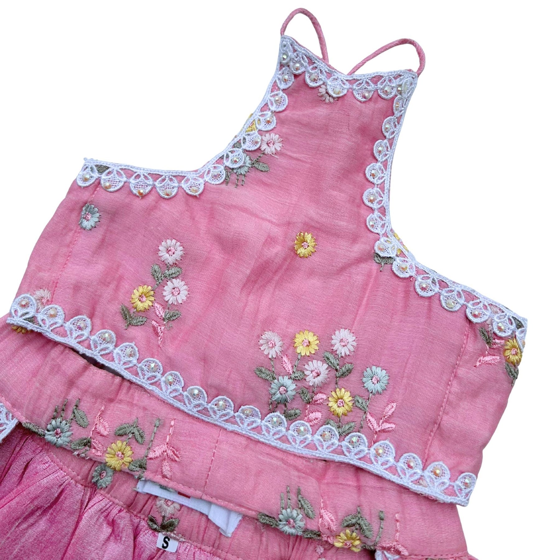PINK FLOWER EMBROIDERED LEHENGA FOR DOGS AND CATS