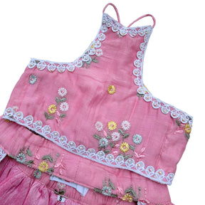 PINK FLOWER EMBROIDERED LEHENGA FOR DOGS AND CATS