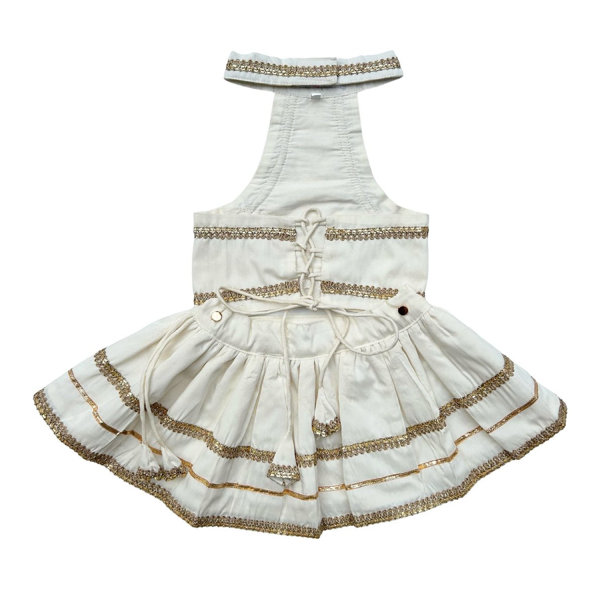 WHITE LACE DETAILED HALTER NECK LEHENGA FOR DOGS AND CATS