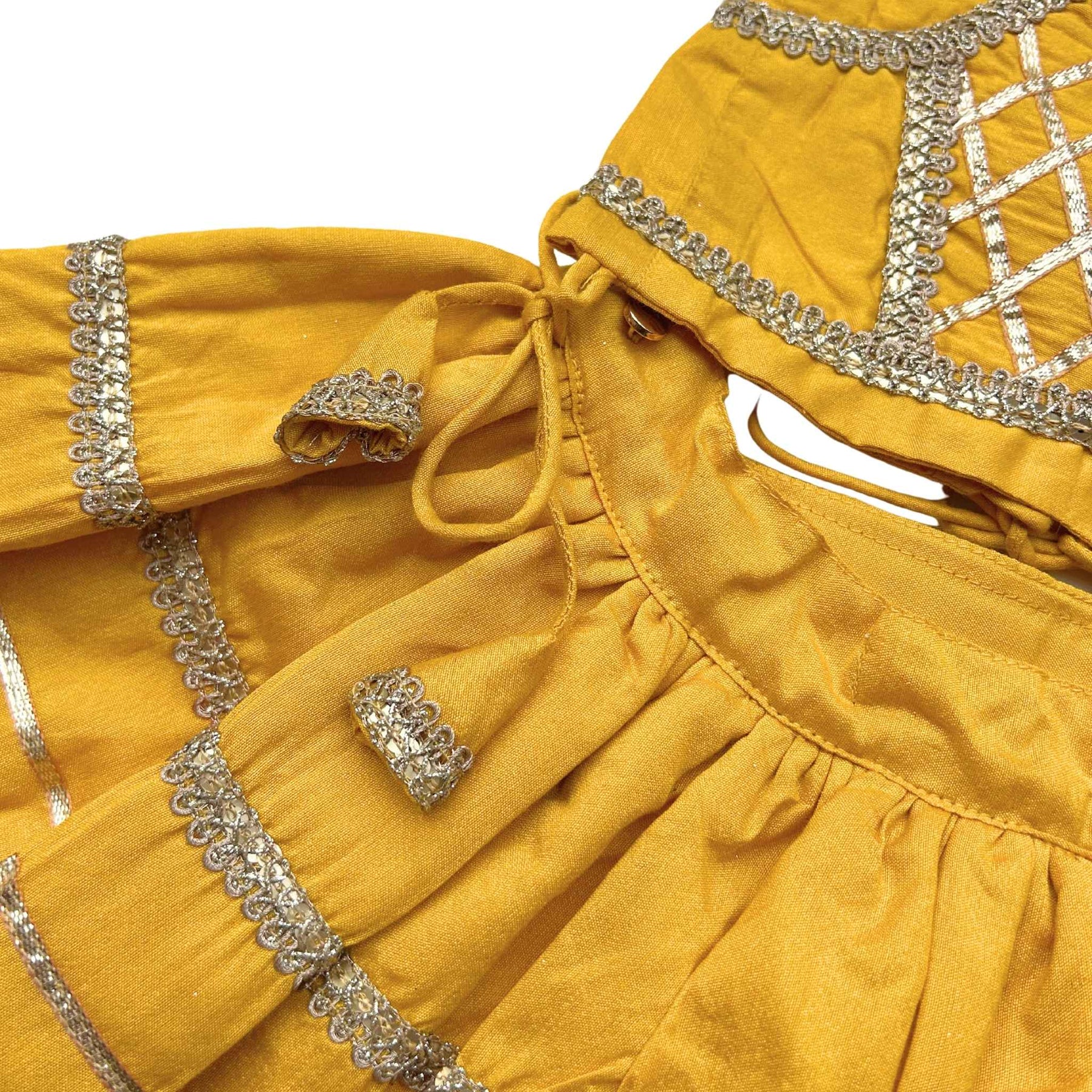 MUSTARD YELLOW LACE DETAILED HALTER NECK LEHENGA FOR DOGS AND CATS
