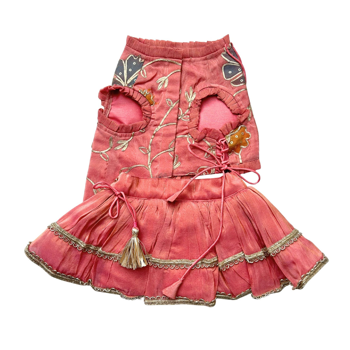 CORAL GOTA PHOOL ASYMMETRICAL LEHENGA FOR DOGS AND CATS