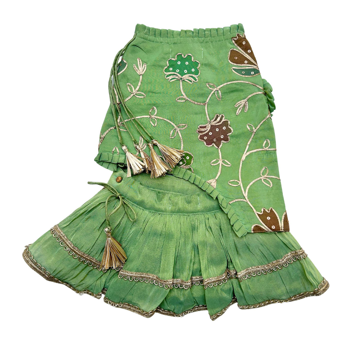 PISTA GREEN GOTA PHOOL ASYMMETRICAL LEHENGA FOR DOGS AND CATS