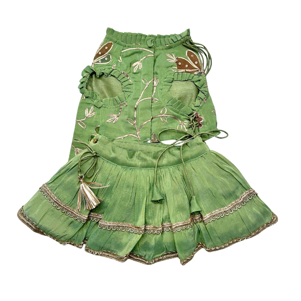 PISTA GREEN GOTA PHOOL ASYMMETRICAL LEHENGA FOR DOGS AND CATS