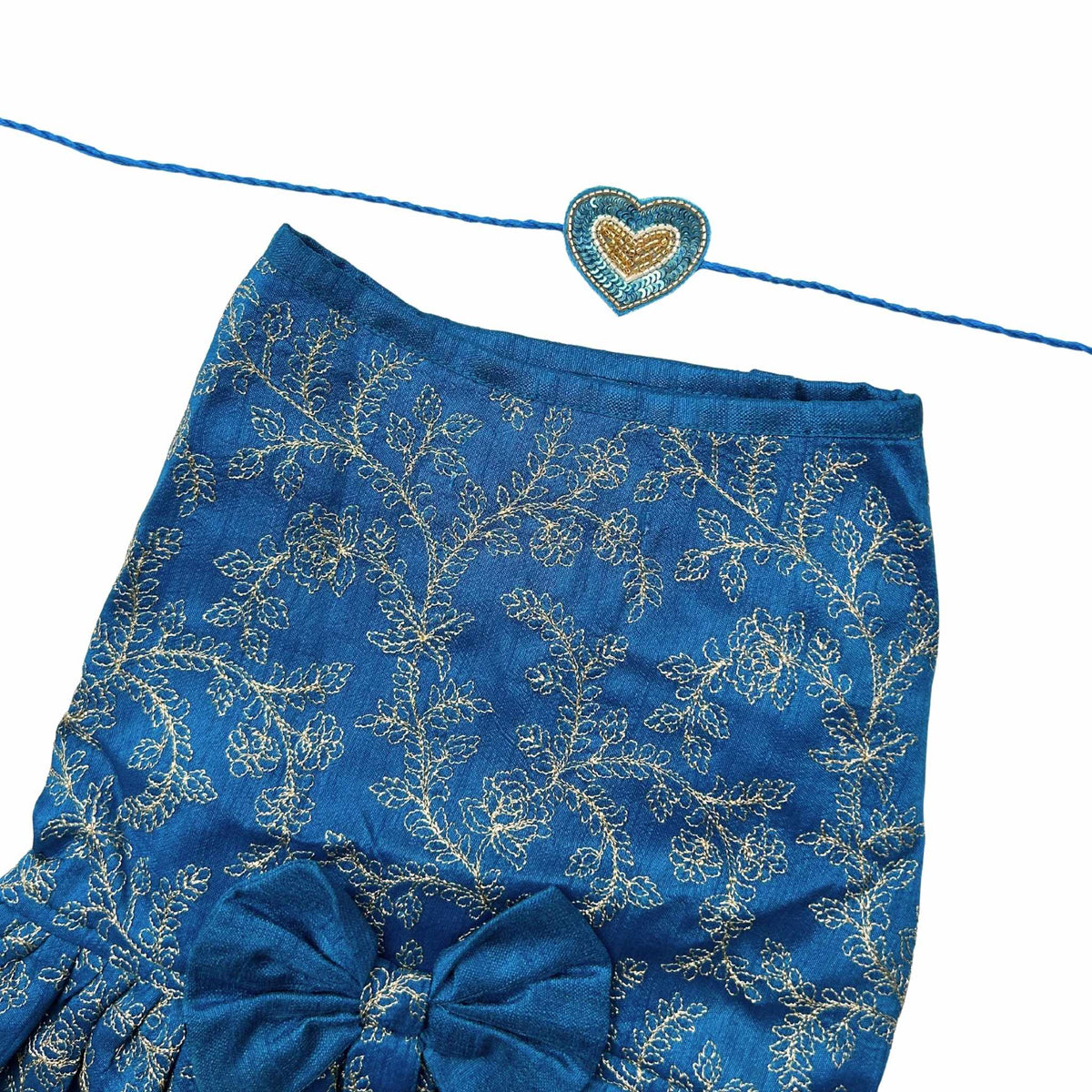 BLUE HARNESS STYLE DRESS + HEART RAKHI FOR DOGS AND CATS