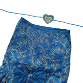 BLUE HARNESS STYLE DRESS + HEART RAKHI FOR DOGS AND CATS