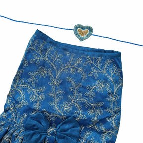 BLUE HARNESS STYLE DRESS + HEART RAKHI FOR DOGS AND CATS