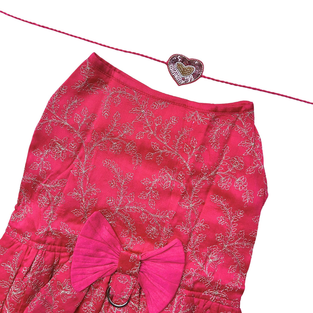 PINK HARNESS STYLE DRESS + HEART RAKHI FOR DOGS AND CATS
